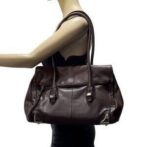 B Makowsky Women's Dark Brown Leather Tote Bag Silver Hardware & Dual Straps